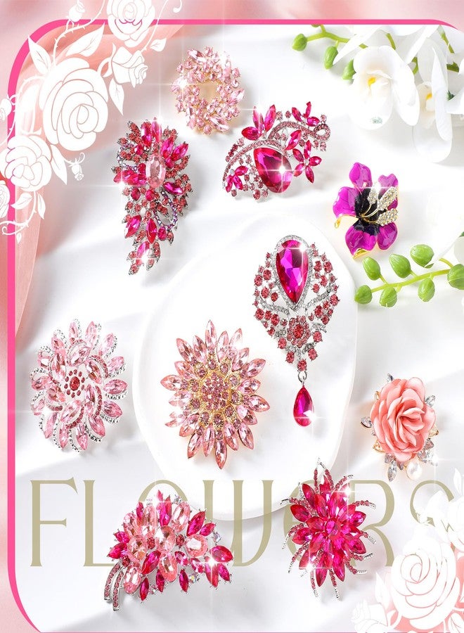 Loetere 10 Pcs Brooches for Women Elegant Rhinestone Bouquet Brooch Pin Crystal Flower Brooch Pink snowflake pin for Wedding Bridal Dress Corsage Bouquet Coats Jackets Sweaters Clothing Accessories - Image 3